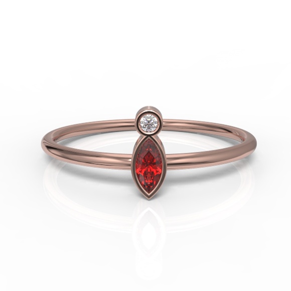 10K Minimalist Bezel Marquise Ruby CZ Ring - Picture 2 of 2